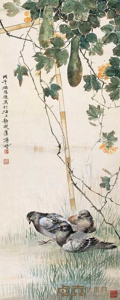 胡藻斌 1936年作 花鸟图 立轴 134×53.5cm